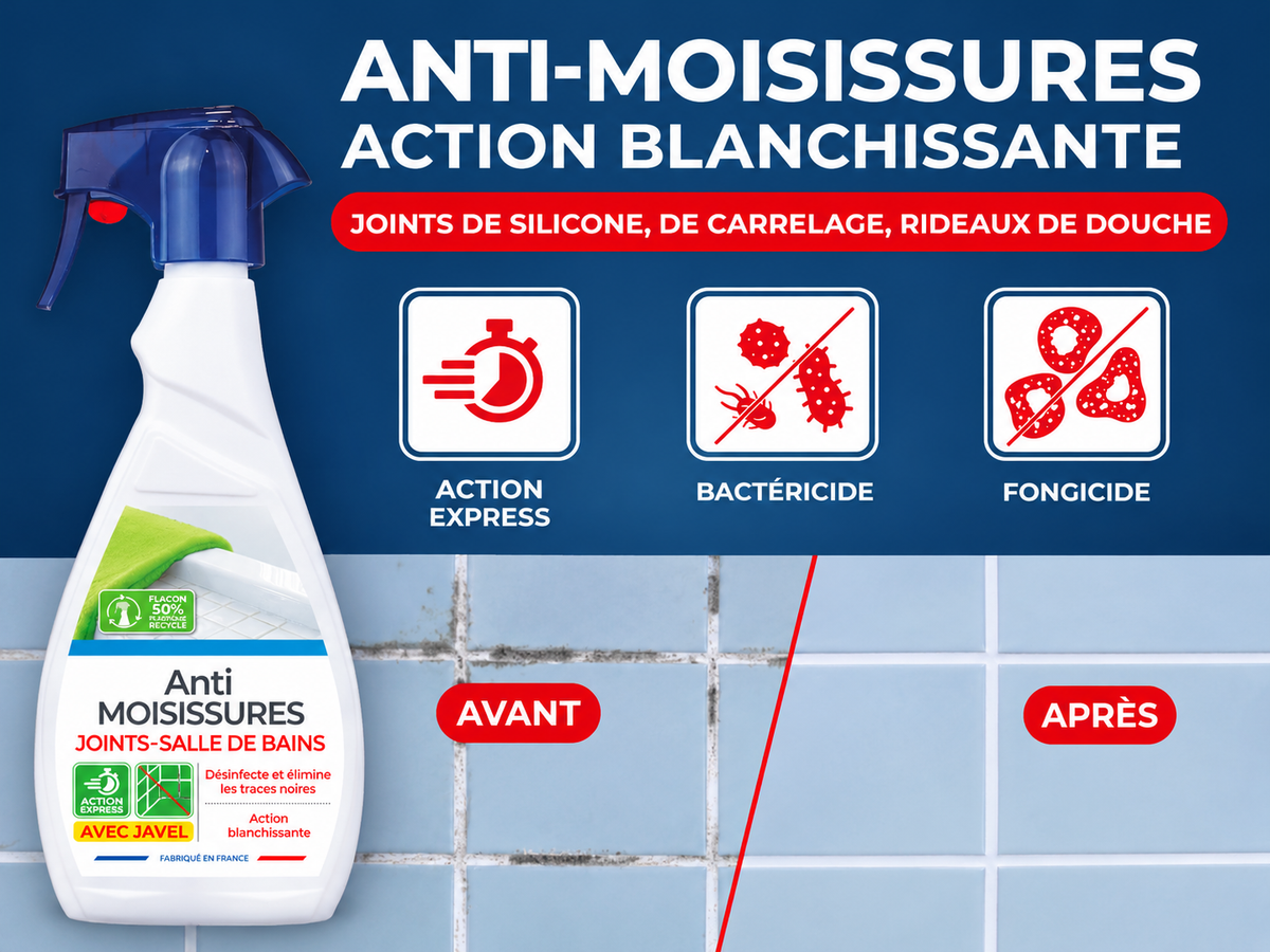 Nettoyant Anti-Moisissures Salle de Bain – Action Blanchissante avec Javel