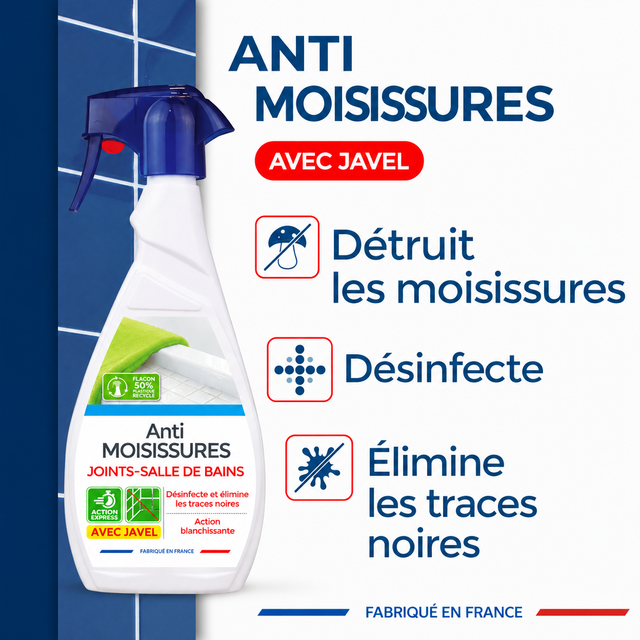 Nettoyant Anti-Moisissures Salle de Bain – Action Blanchissante avec Javel